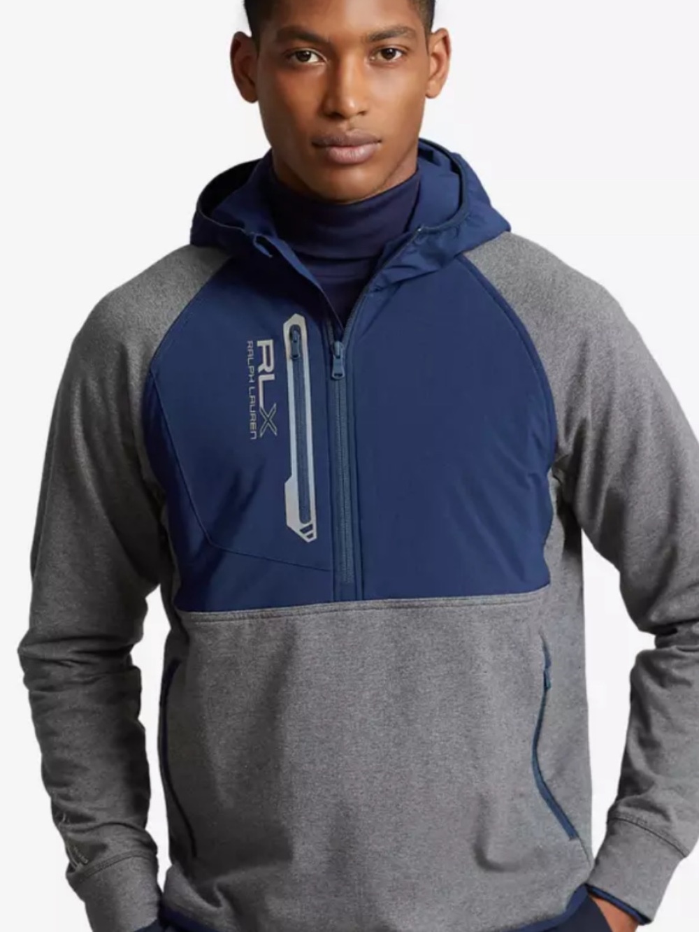 Ralph Lauren RLX Performance French Terry Hooded Half-Zip Golf Navy/Grey L